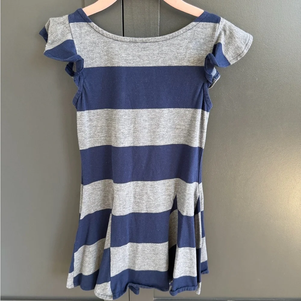 Ralph Lauren | Striped Navy & Gray Girls' Flutter Sleeve Dress | 4/4T